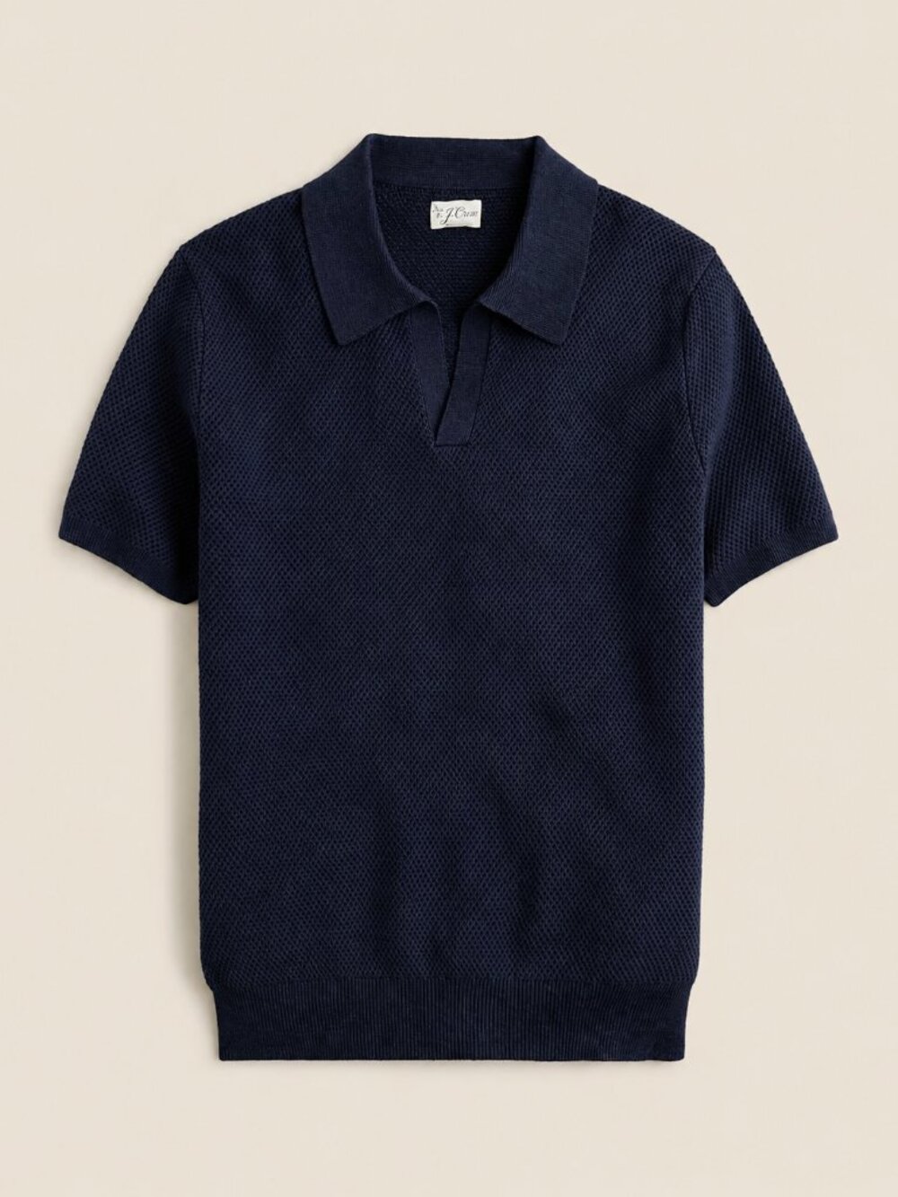 J.Crew Short-Sleeve Cotton Mesh-Stitch Johnny Collar Sweater Polo in Navy